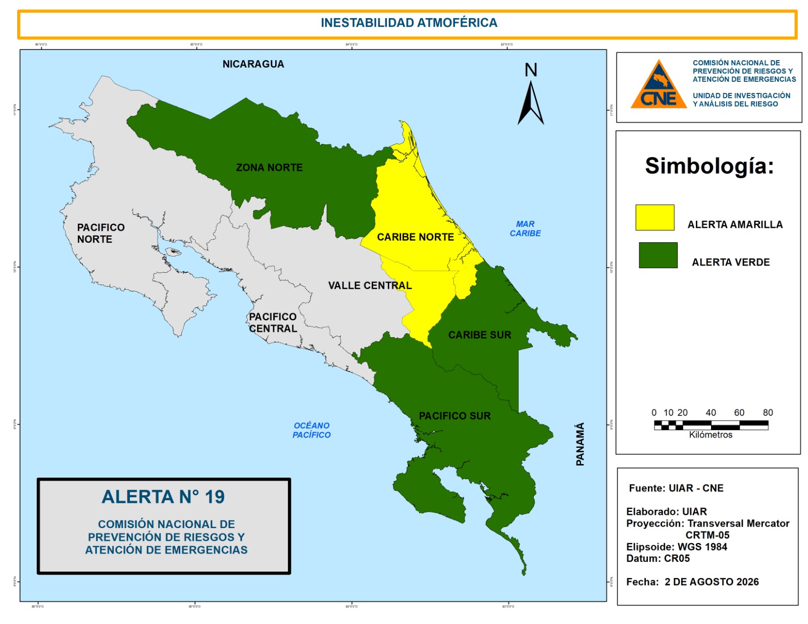 La Comisión Nacional de Emergencias mantiene alerta en 71 cantones del país debido a las condiciones asociadas al impacto de la Onda Tropical #28, que ha provocado un aumento de las lluvias y nuevas afectaciones en diferentes regiones.