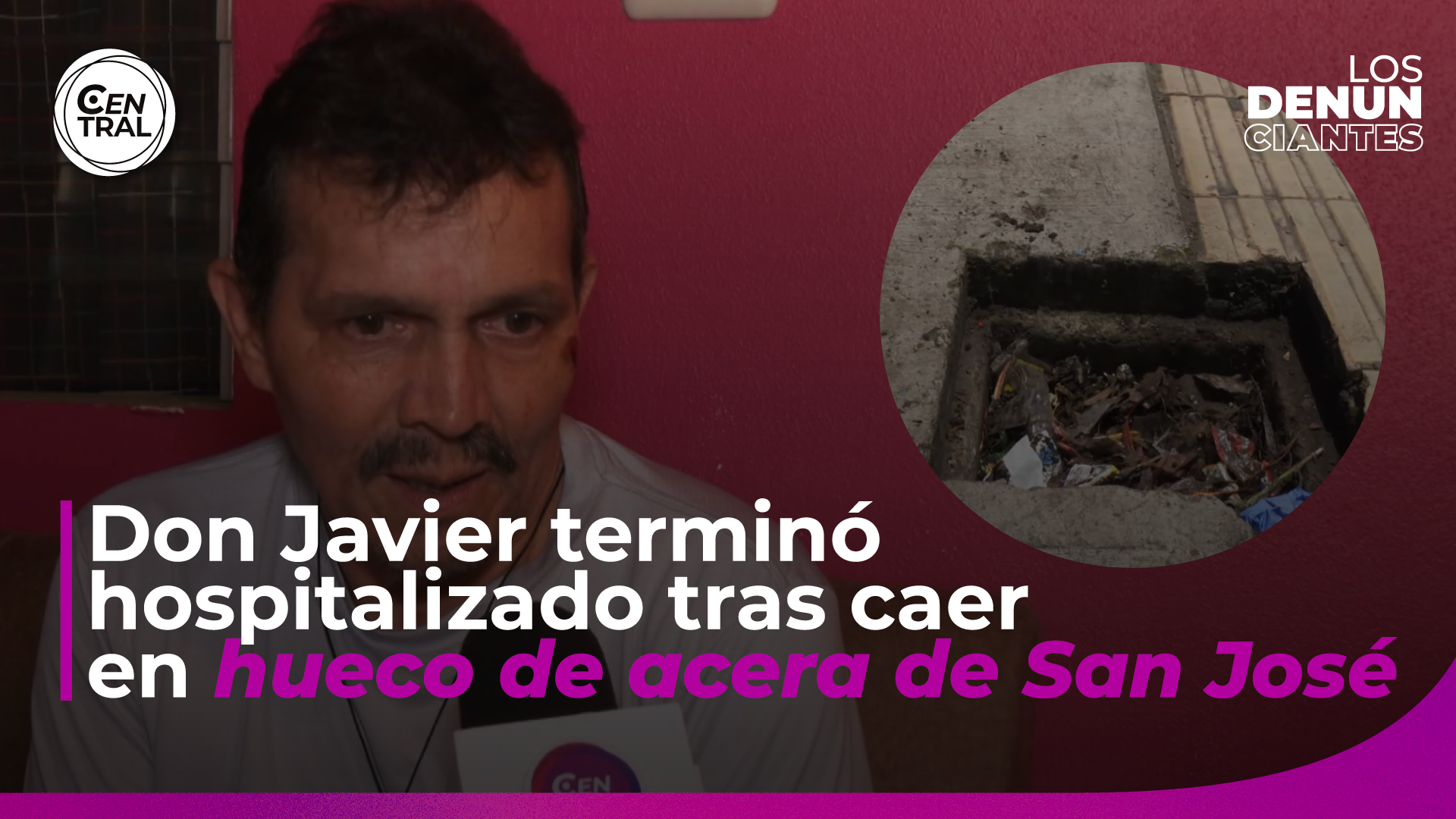 Hombre resulta herido tras caer en hueco de acera en San José